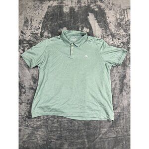 Tommy Bahama XXL Green Striped Polo Shirt Mens Short Sleeve Cotton Blend